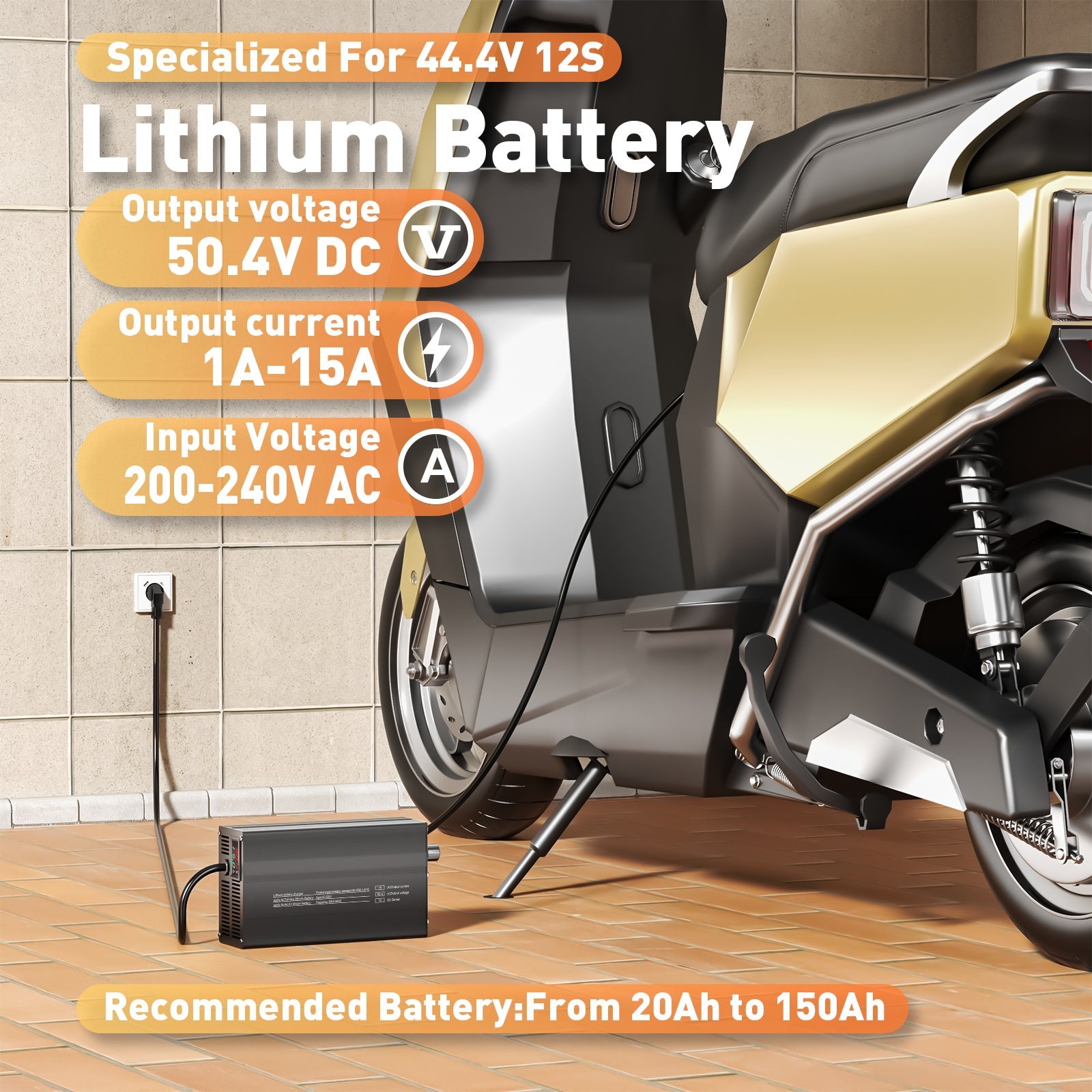Suraziki 50,4V 1-15A justerbar litiumbatterilader for 12S 44,4V Li-ion/ternære litium-/polymerbatterier, batterilader for elsykkel og sparkesykkel