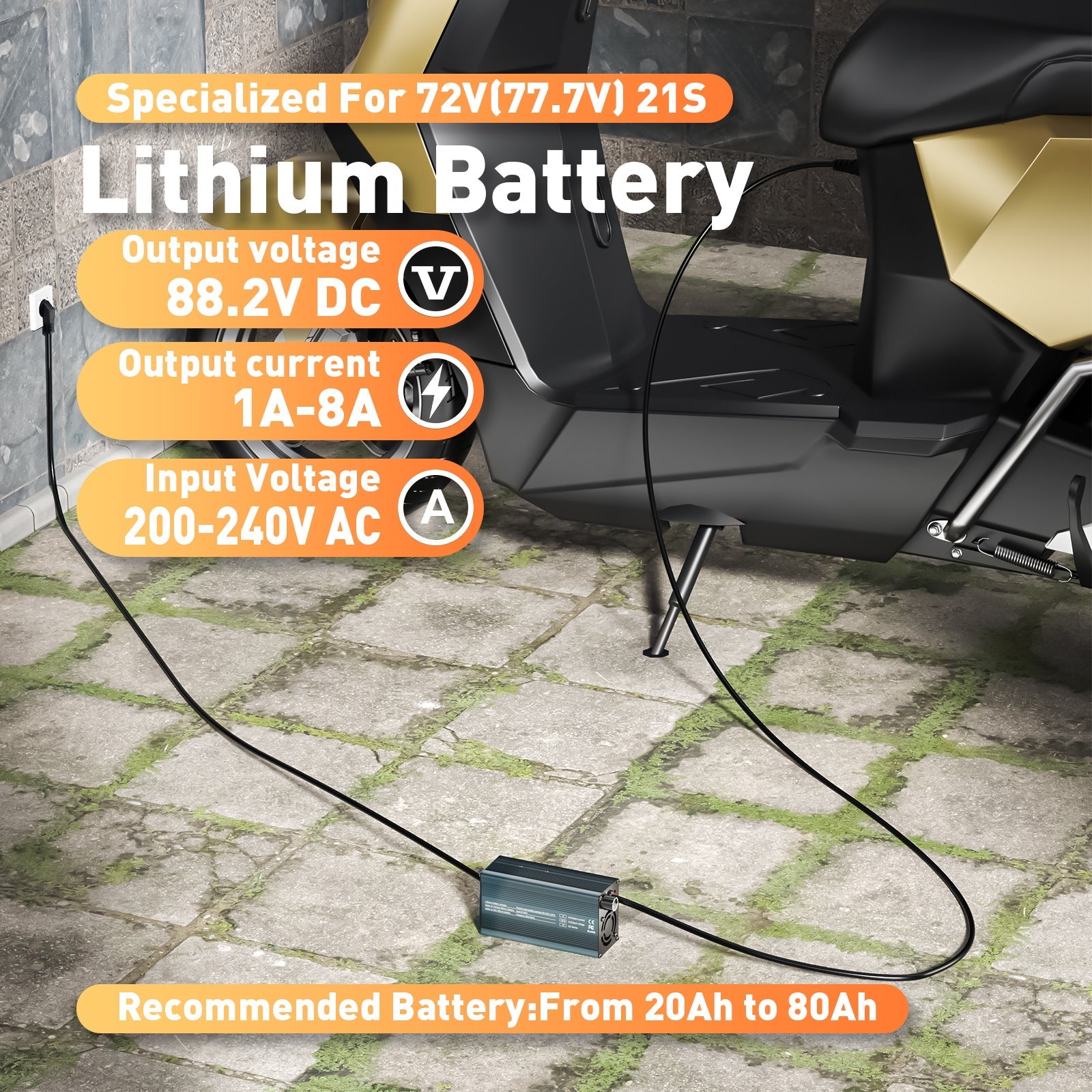 Suraziki 88,2V 1-8A justerbar litiumbatterilader for 21S 77,7V Li-ion / ternært litium / polymerbatteri, elsykkel scooter elektrisk motorsykkel batterilader