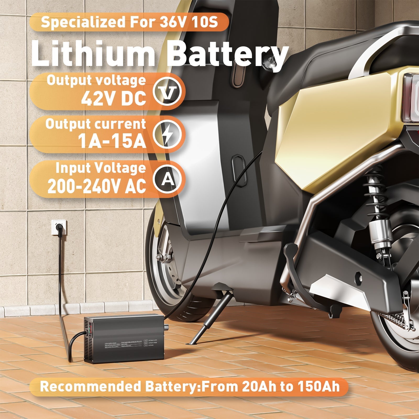 Suraziki 42V 1-15A Current Adjustable Lithium Battery Charger for 10S 37V Li-Ion/Ternary Lithium/Polymer Batteries, Ebike Scooter Battery Charger