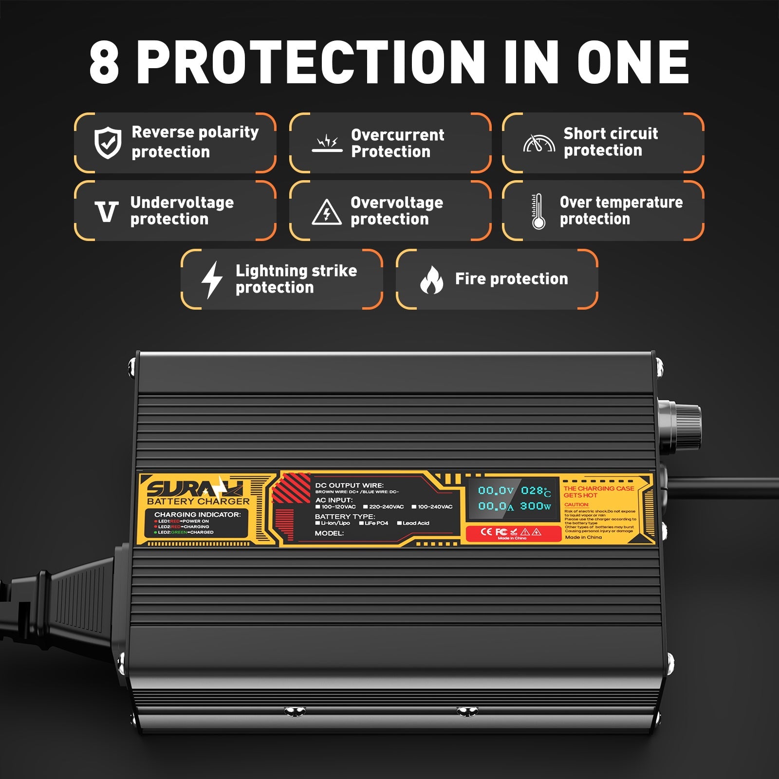 Suraziki Lead Acid Battery 60V 4A Battery Charger for 60V Lead Acid AGM GEL Deep Cycle and Auto Starting Batteries, LED Display, Full Protection，Aluminum alloy shell