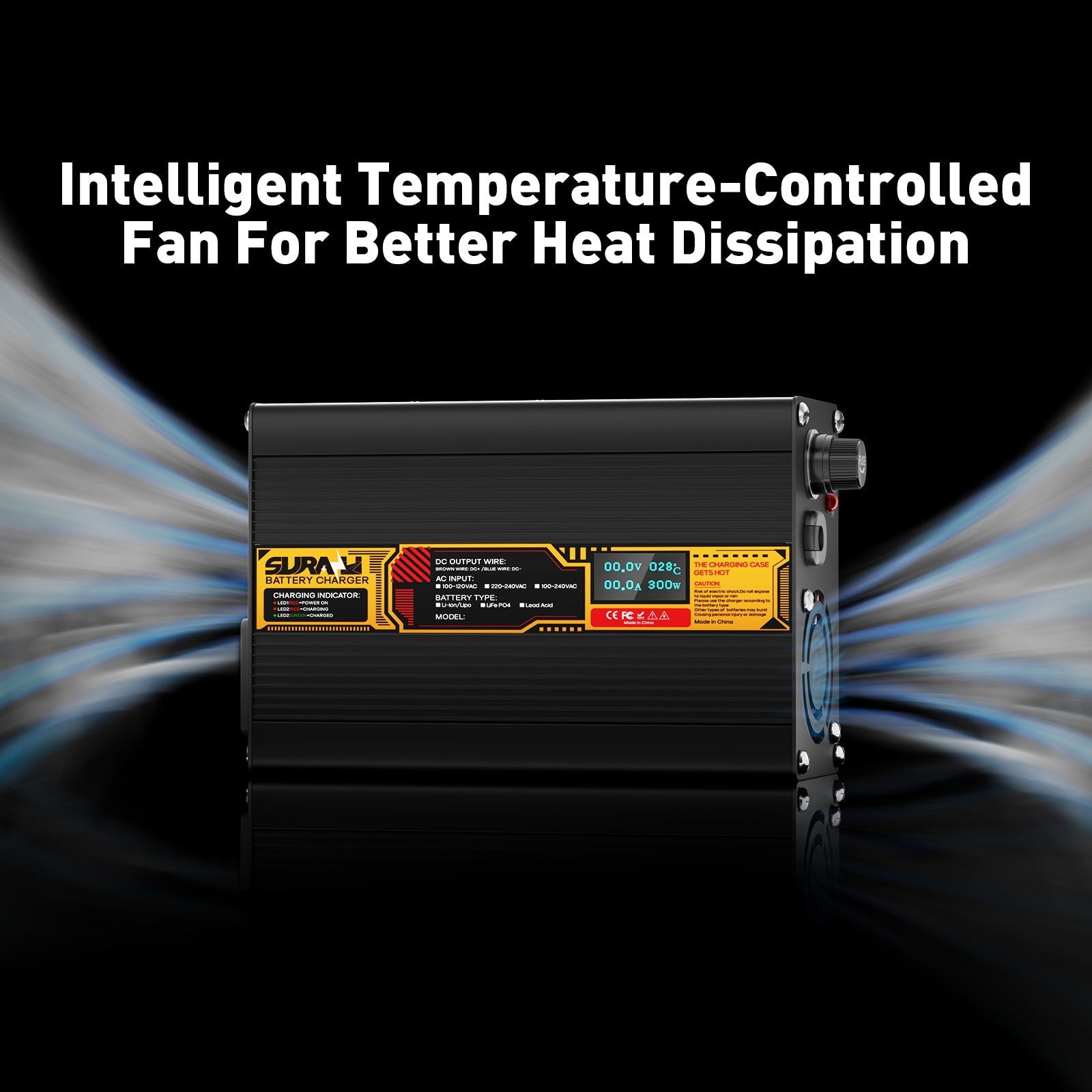 Suraziki Blei-Säure-Batterie, 72 V, 2 A, Batterieladegerät für 72 V Blei-Säure-AGM-GEL-Deep-Cycle- und Autostart-Batterien, LED-Anzeige, vollständiger Schutz, Gehäuse aus Aluminiumlegierung