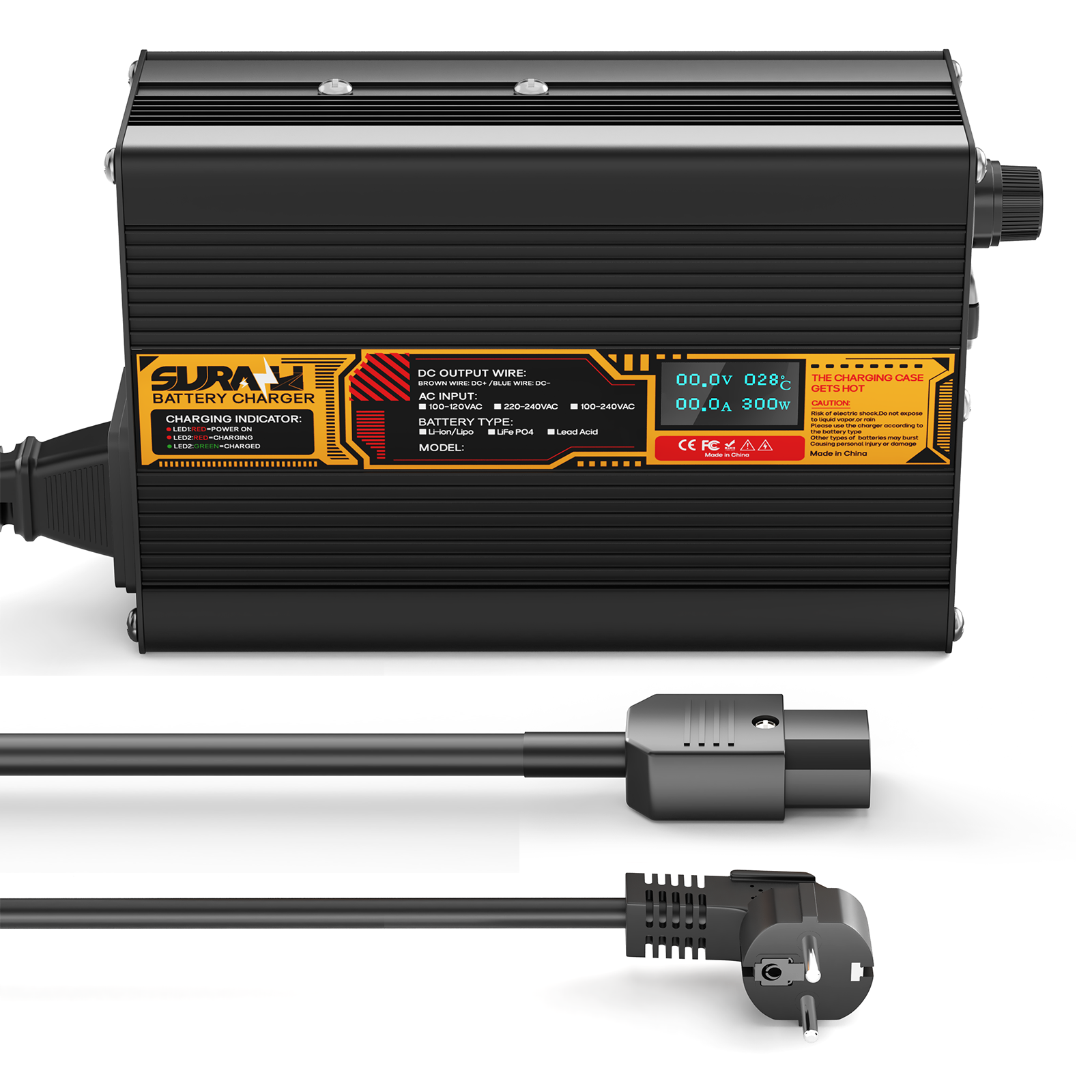 Suraziki Lead Acid Battery 60V 3A Battery Charger for 60V Lead Acid AGM GEL Deep Cycle and Auto Starting Batteries, LED Display, Full Protection，Aluminum alloy shell