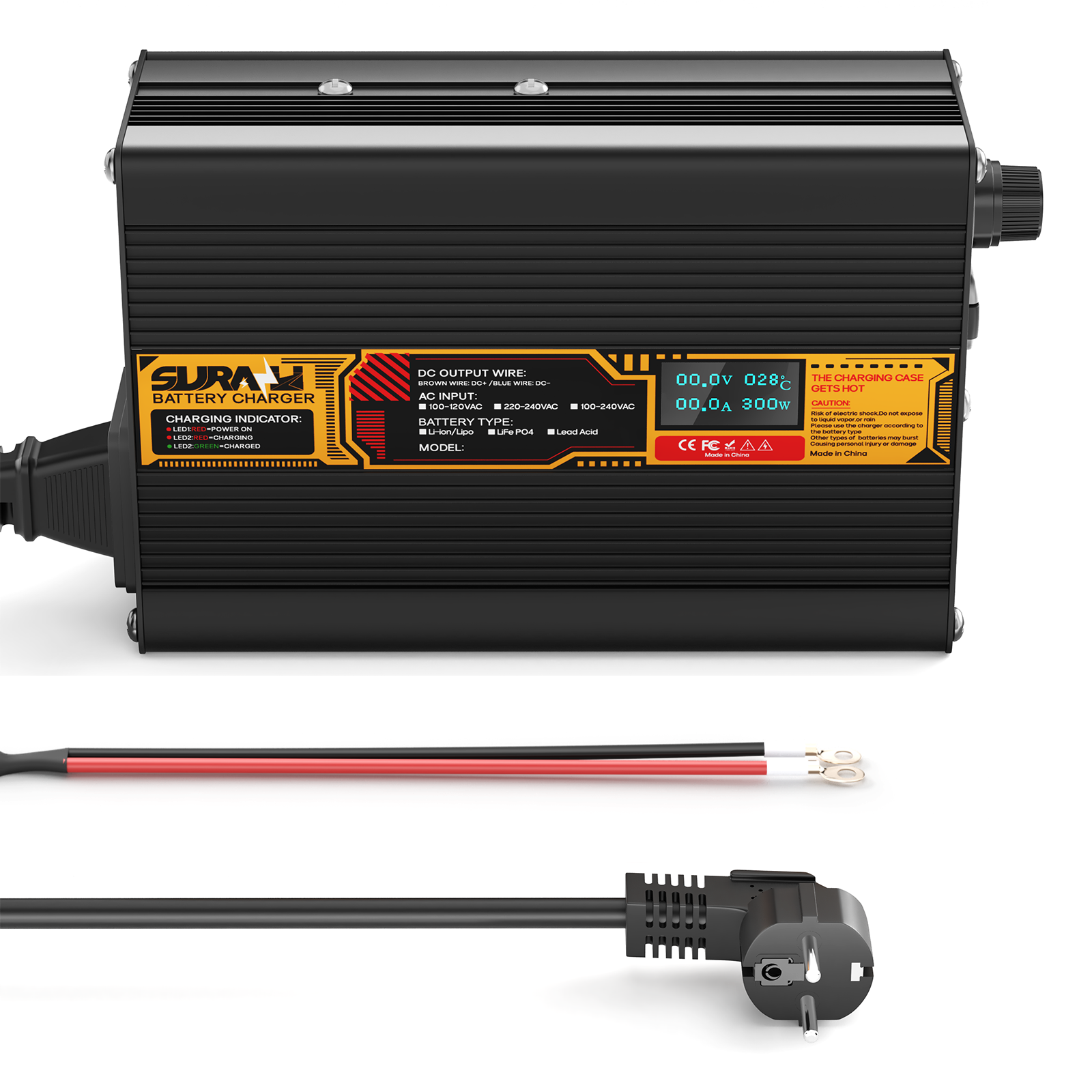 Suraziki Lithium 75.6V 4A Battery Charger for 66.6V Lithium-ion polymer batteries, LED Display, Full Protection，Aluminum alloy shell