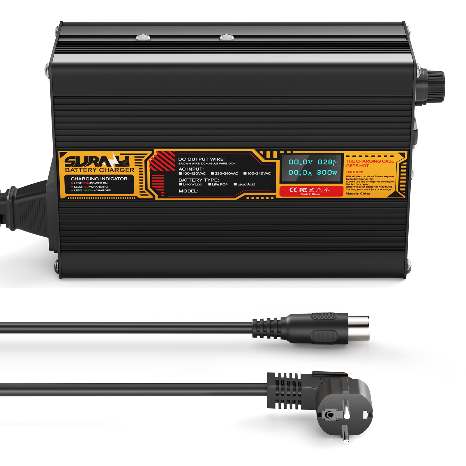 Suraziki Lithium 75.6V 4A Battery Charger for 66.6V Lithium-ion polymer batteries, LED Display, Full Protection，Aluminum alloy shell