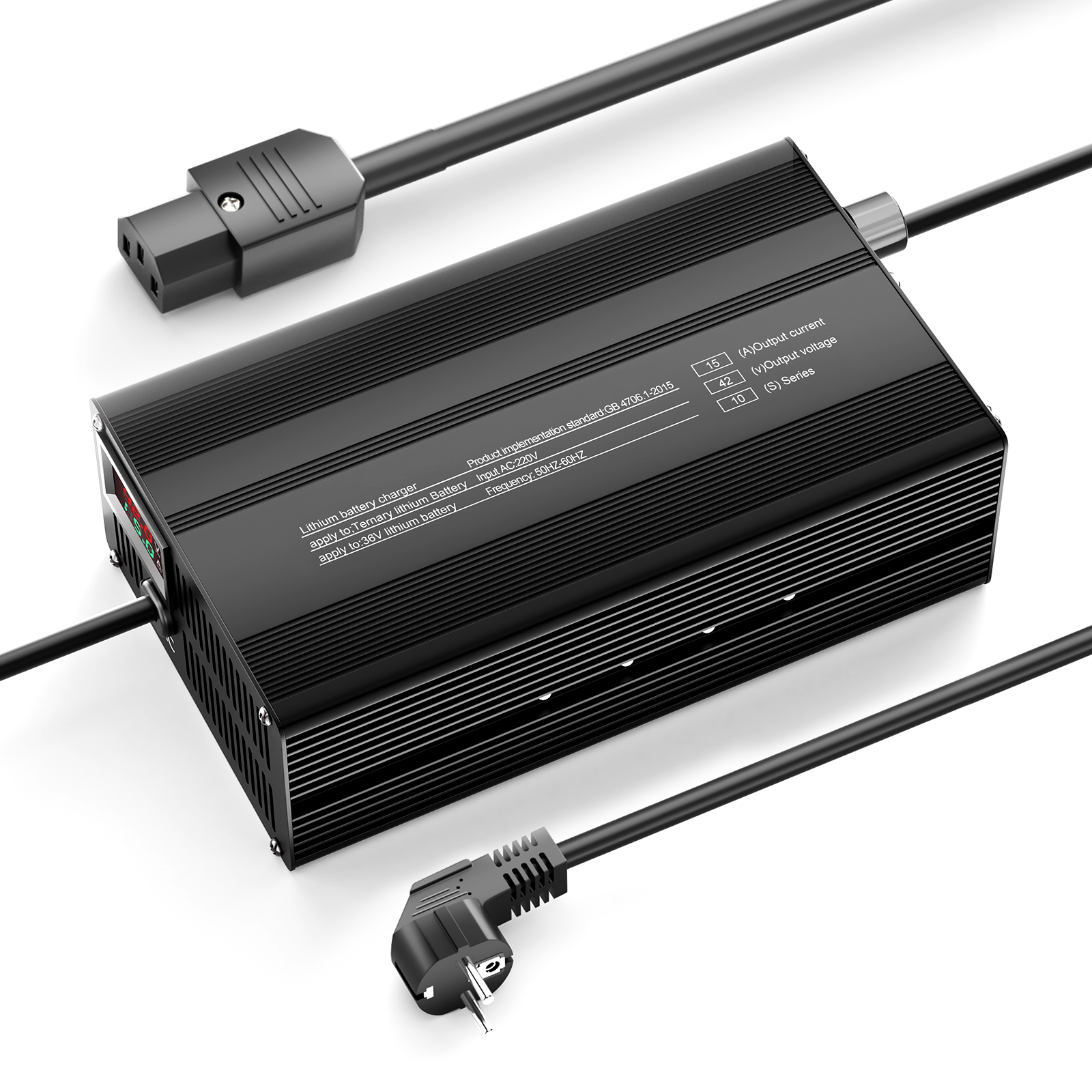 Suraziki 42V 1-15A Current Adjustable Lithium Battery Charger for 10S 37V Li-Ion/Ternary Lithium/Polymer Batteries, Ebike Scooter Battery Charger