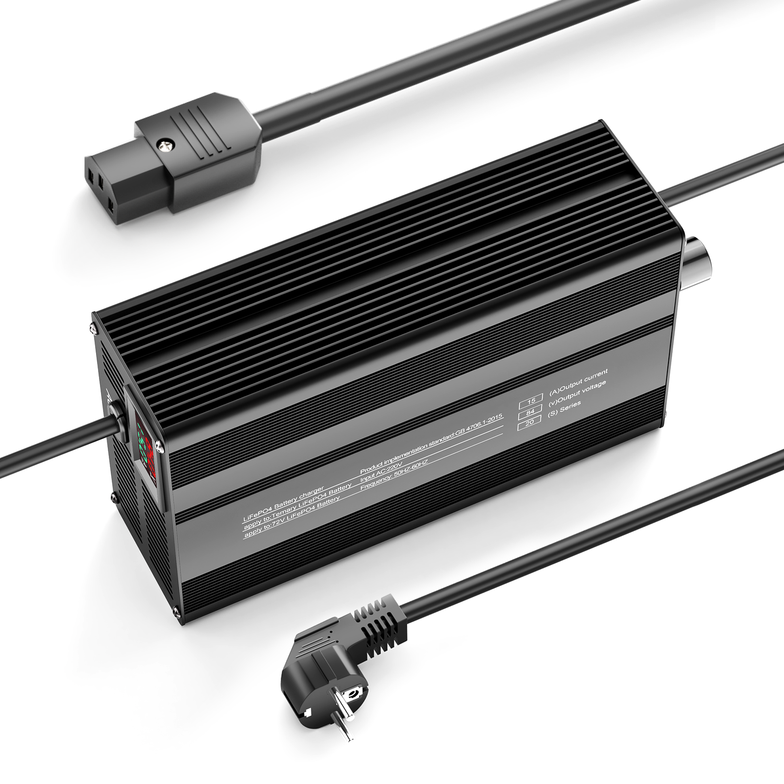 Suraziki 84V 1-15A justerbar litiumbatterilader for 20S 74V Li-ion/ternære litium-/polymerbatterier, batterilader for elsykkel og sparkesykkel