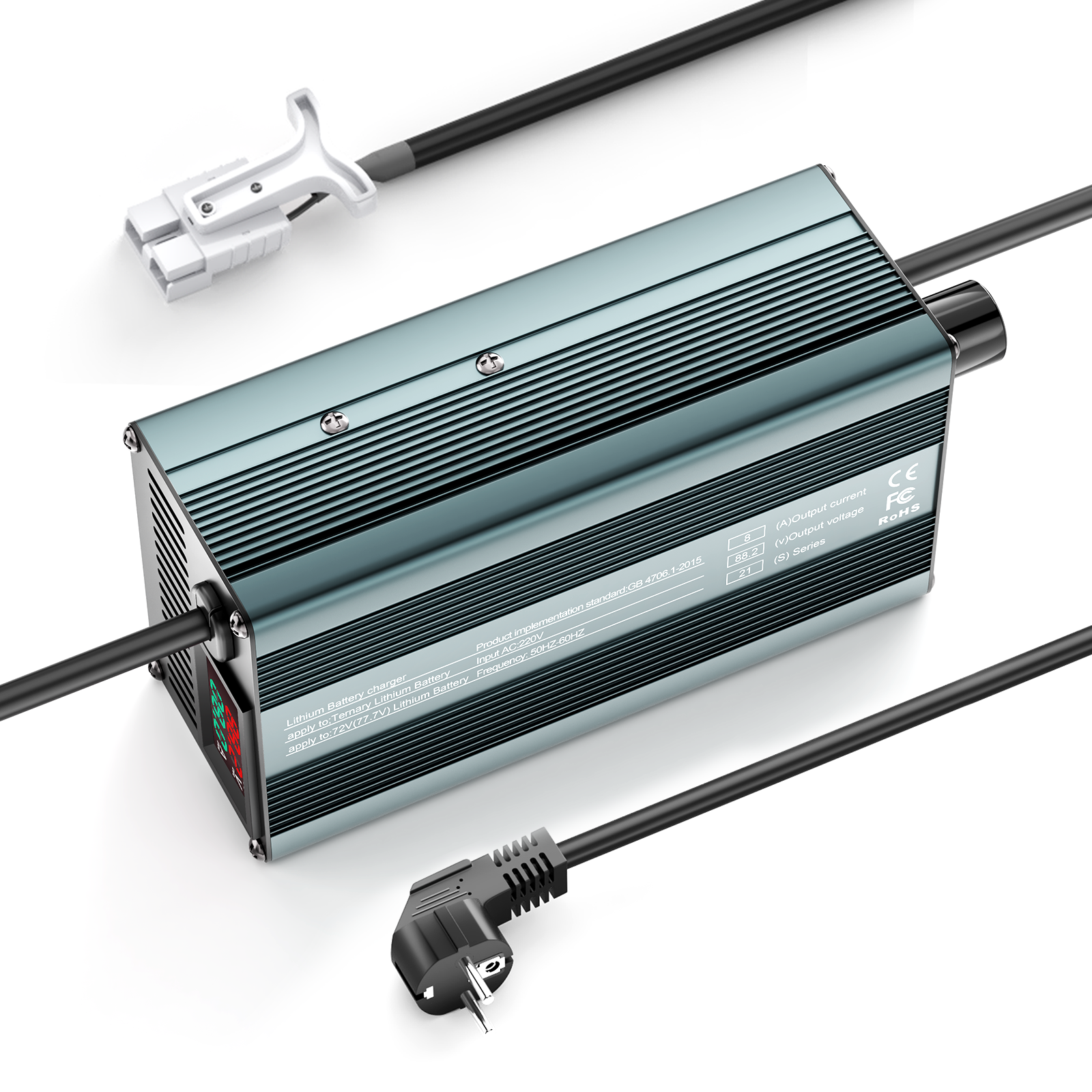 Suraziki 88,2V 1-8A justerbar litiumbatterilader for 21S 77,7V Li-ion / ternært litium / polymerbatteri, elsykkel scooter elektrisk motorsykkel batterilader