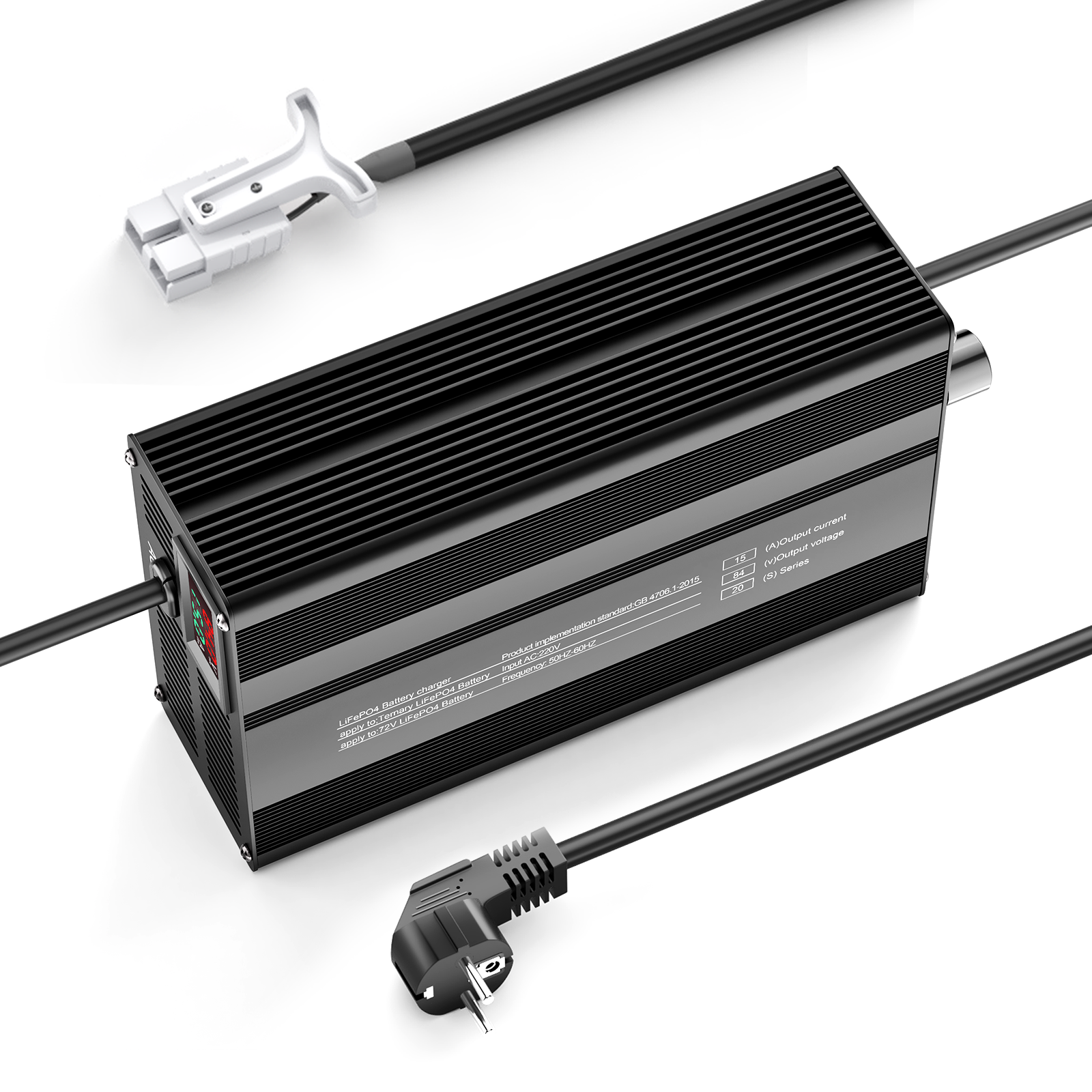 Suraziki 84V 1-15A justerbar litiumbatterilader for 20S 74V Li-ion/ternære litium-/polymerbatterier, batterilader for elsykkel og sparkesykkel