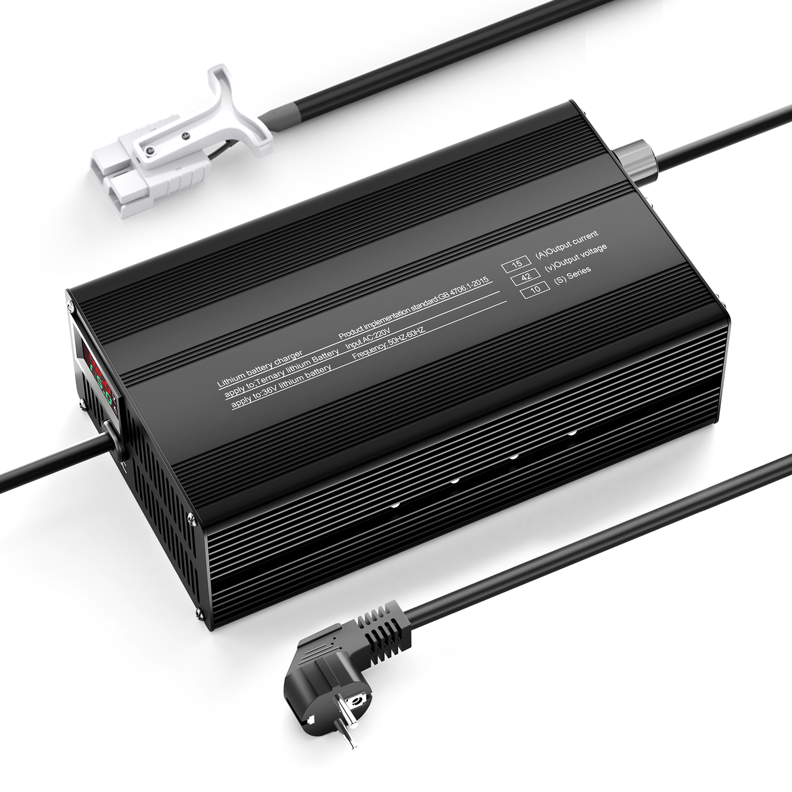 Suraziki 42V 1-15A Current Adjustable Lithium Battery Charger for 10S 37V Li-Ion/Ternary Lithium/Polymer Batteries, Ebike Scooter Battery Charger