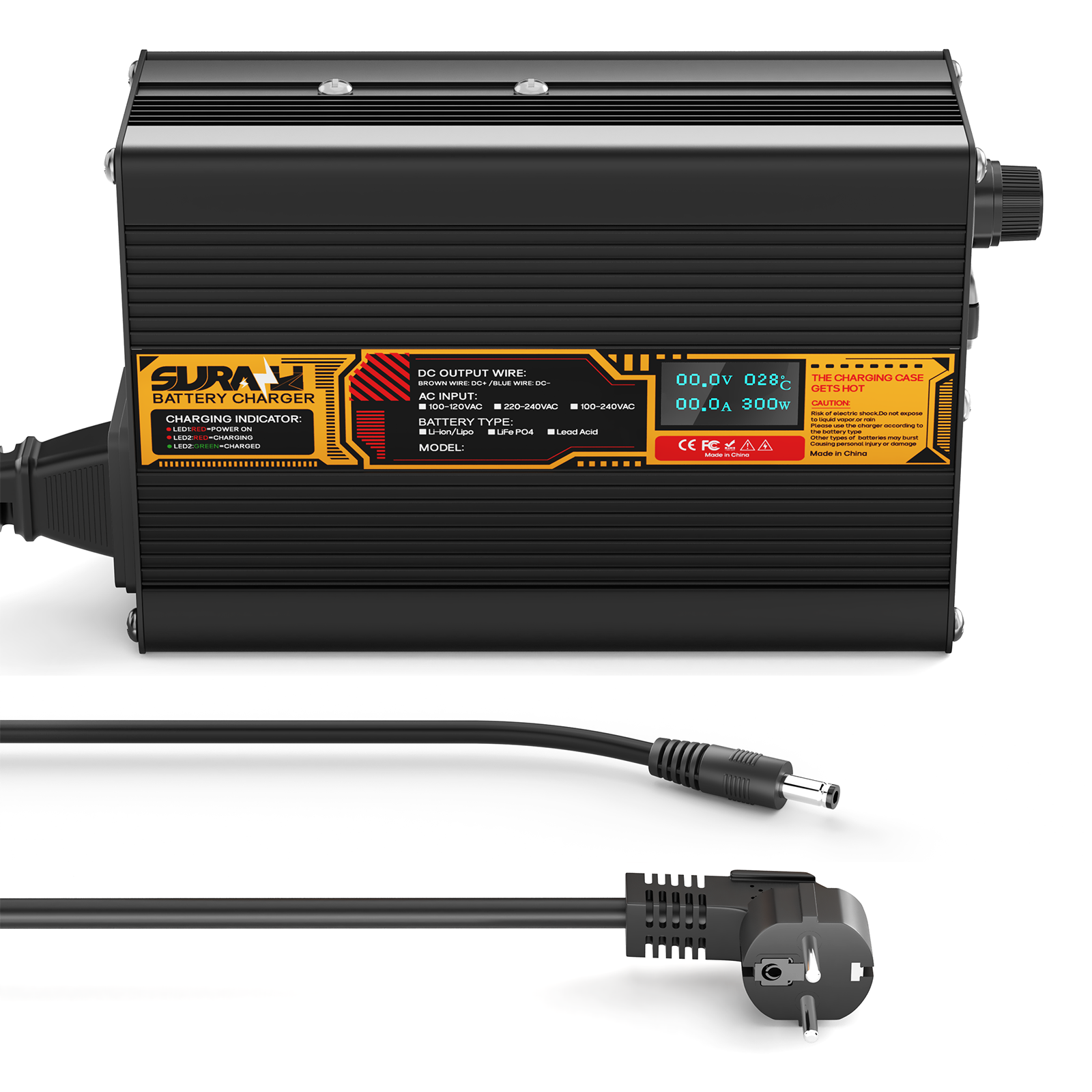Suraziki Lithium 75.6V 4A Battery Charger for 66.6V Lithium-ion polymer batteries, LED Display, Full Protection，Aluminum alloy shell