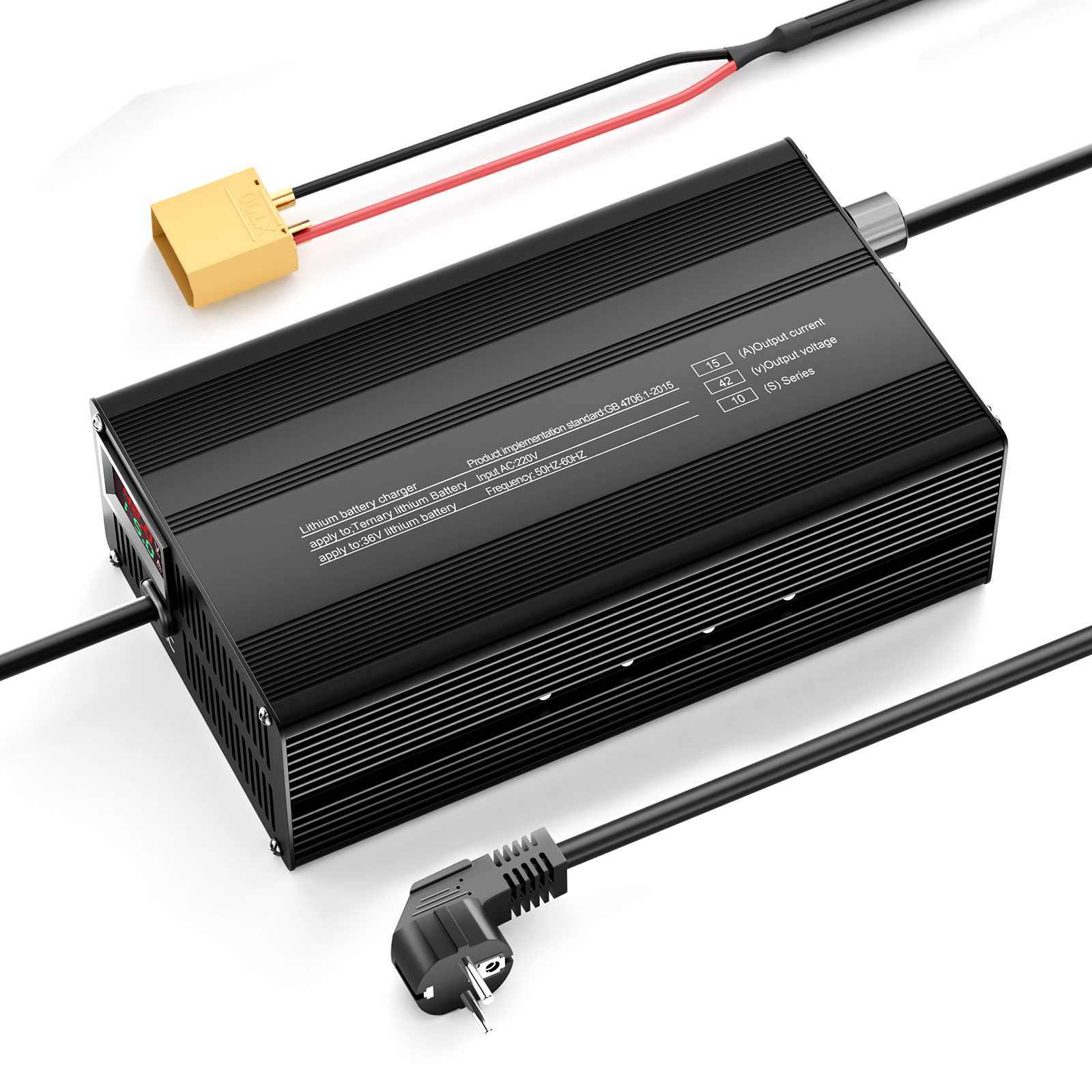 Suraziki 42V 1-15A Current Adjustable Lithium Battery Charger for 10S 37V Li-Ion/Ternary Lithium/Polymer Batteries, Ebike Scooter Battery Charger