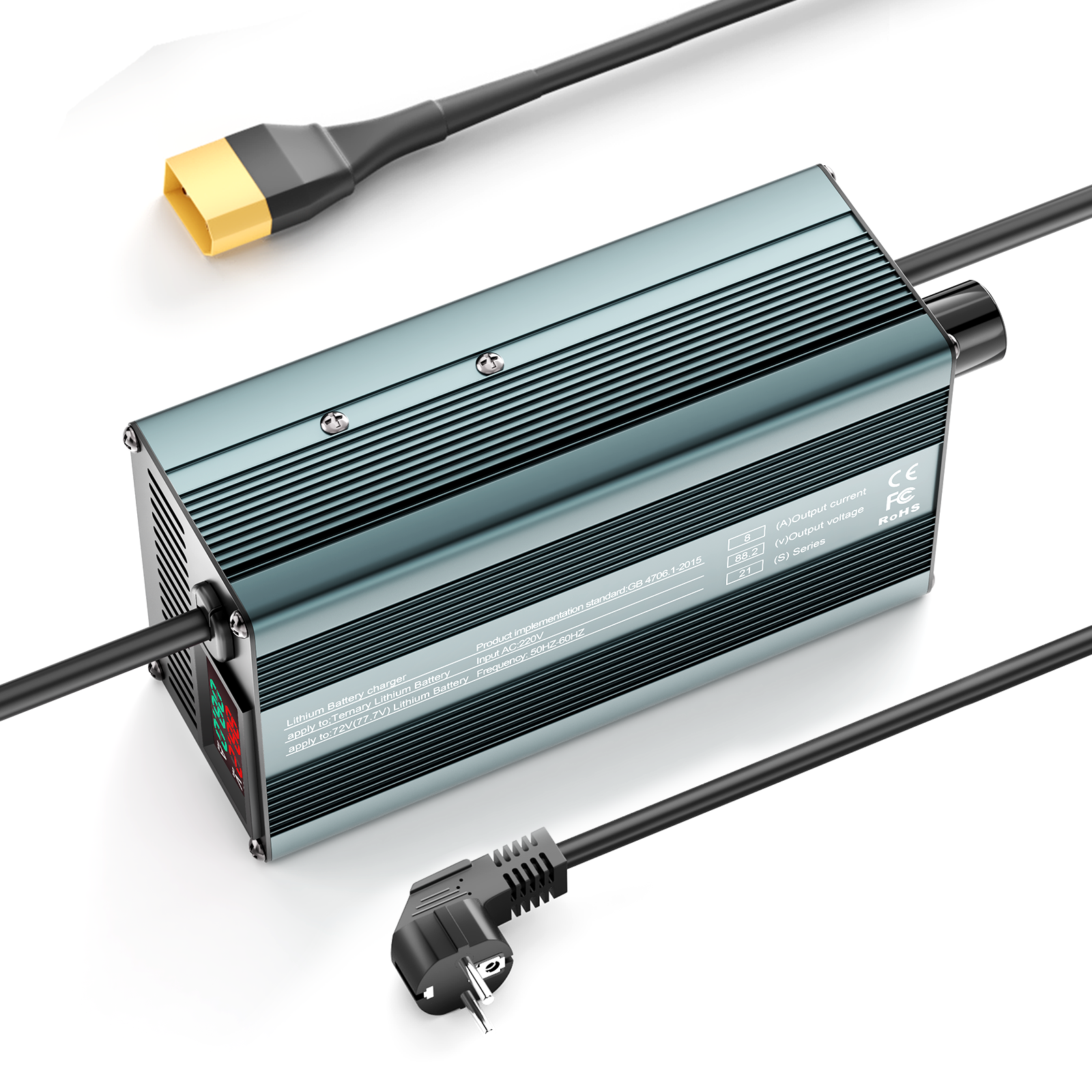 Suraziki 88,2V 1-8A justerbar litiumbatterilader for 21S 77,7V Li-ion / ternært litium / polymerbatteri, elsykkel scooter elektrisk motorsykkel batterilader