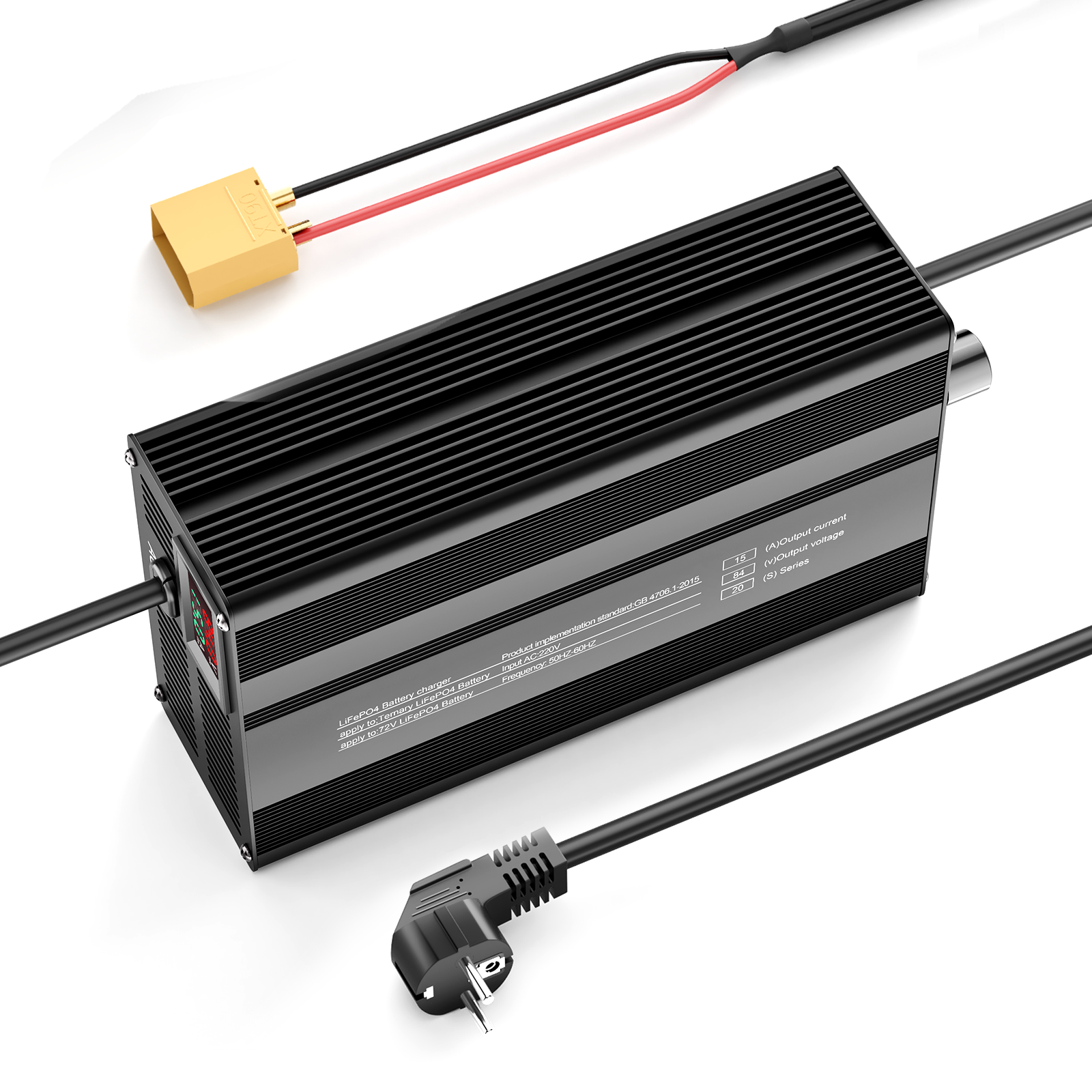 Suraziki 84V 1-15A justerbar litiumbatterilader for 20S 74V Li-ion/ternære litium-/polymerbatterier, batterilader for elsykkel og sparkesykkel