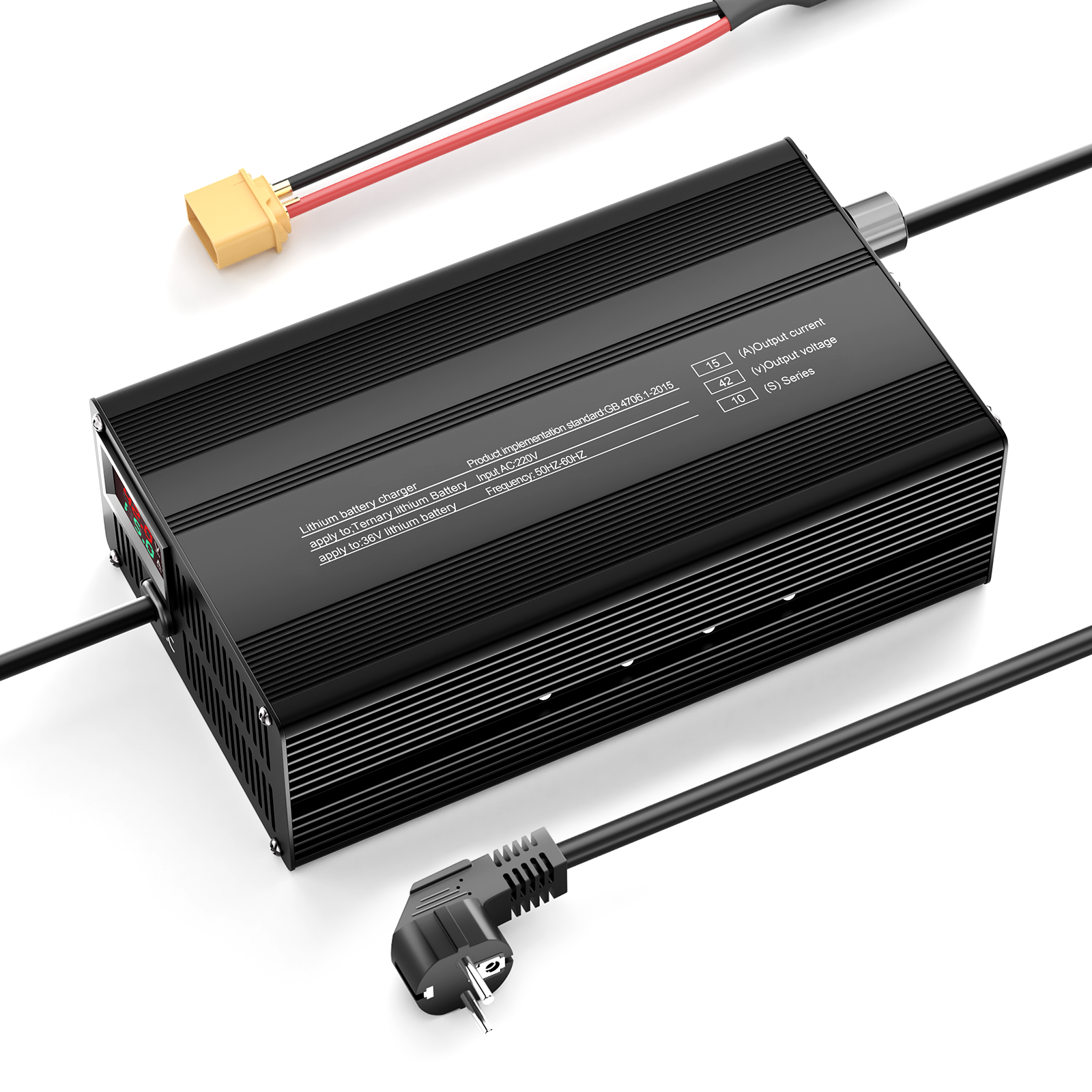 Suraziki 42V 1-15A Current Adjustable Lithium Battery Charger for 10S 37V Li-Ion/Ternary Lithium/Polymer Batteries, Ebike Scooter Battery Charger