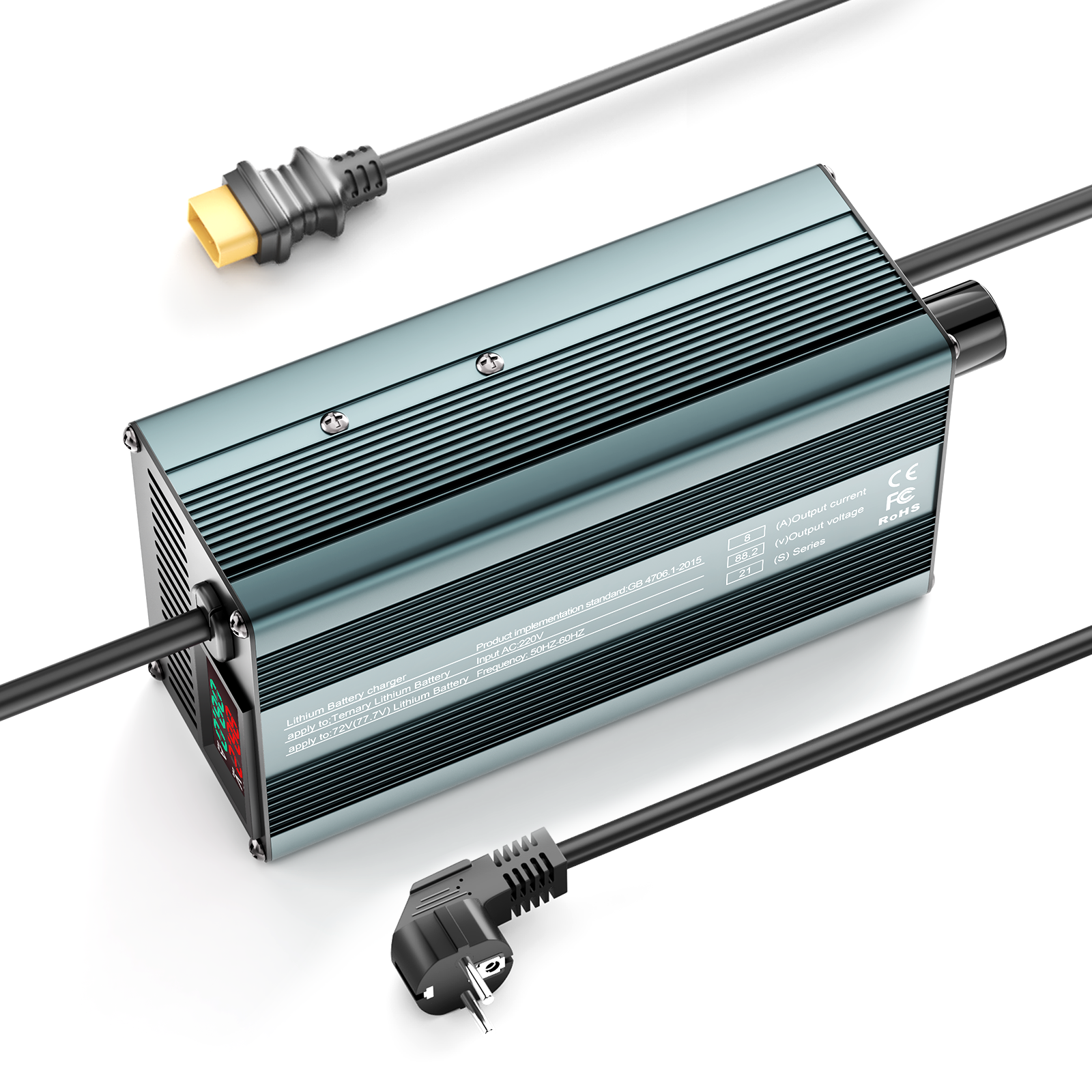 Suraziki 88,2V 1-8A justerbar litiumbatterilader for 21S 77,7V Li-ion / ternært litium / polymerbatteri, elsykkel scooter elektrisk motorsykkel batterilader