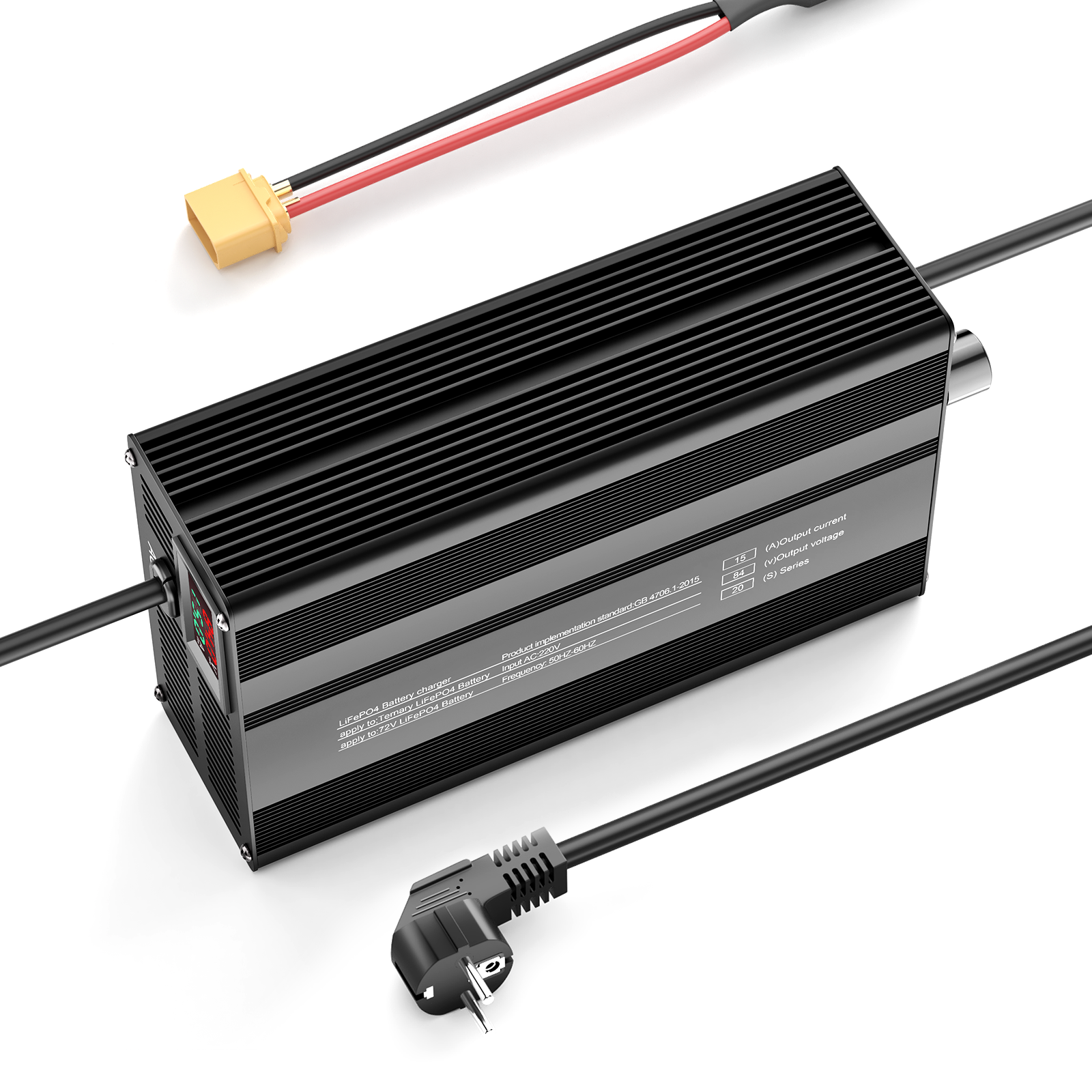 Suraziki 84V 1-15A justerbar litiumbatterilader for 20S 74V Li-ion/ternære litium-/polymerbatterier, batterilader for elsykkel og sparkesykkel