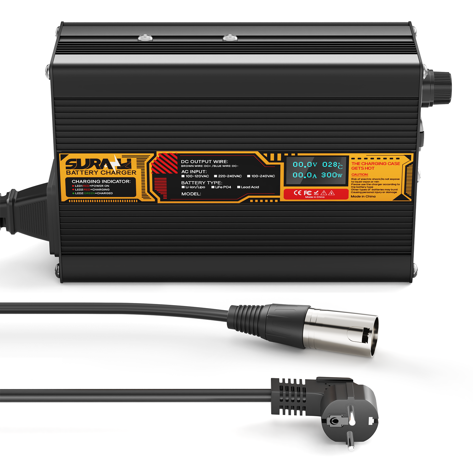 Suraziki Lithium 75.6V 4A Battery Charger for 66.6V Lithium-ion polymer batteries, LED Display, Full Protection，Aluminum alloy shell