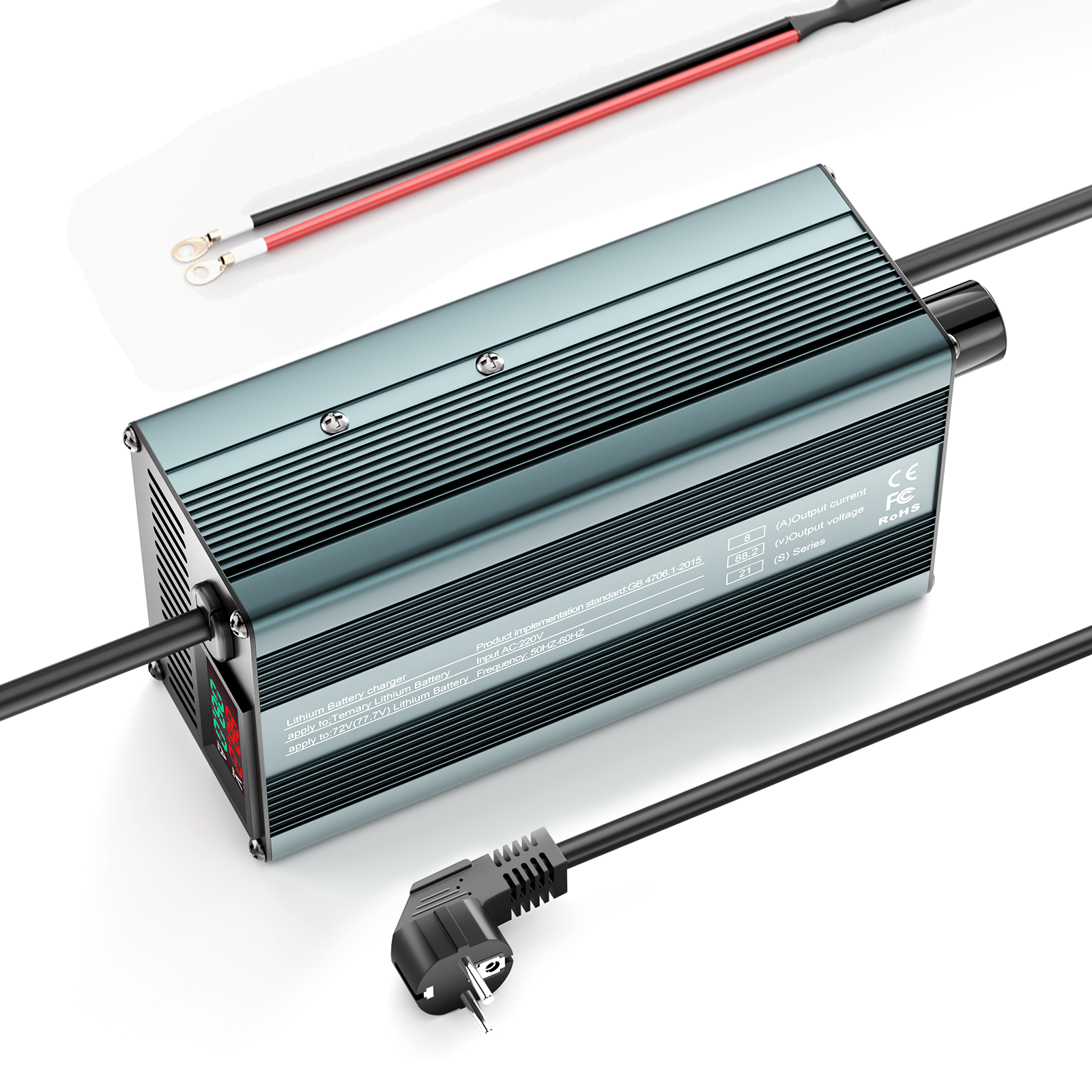 Suraziki 88,2V 1-8A justerbar litiumbatterilader for 21S 77,7V Li-ion / ternært litium / polymerbatteri, elsykkel scooter elektrisk motorsykkel batterilader