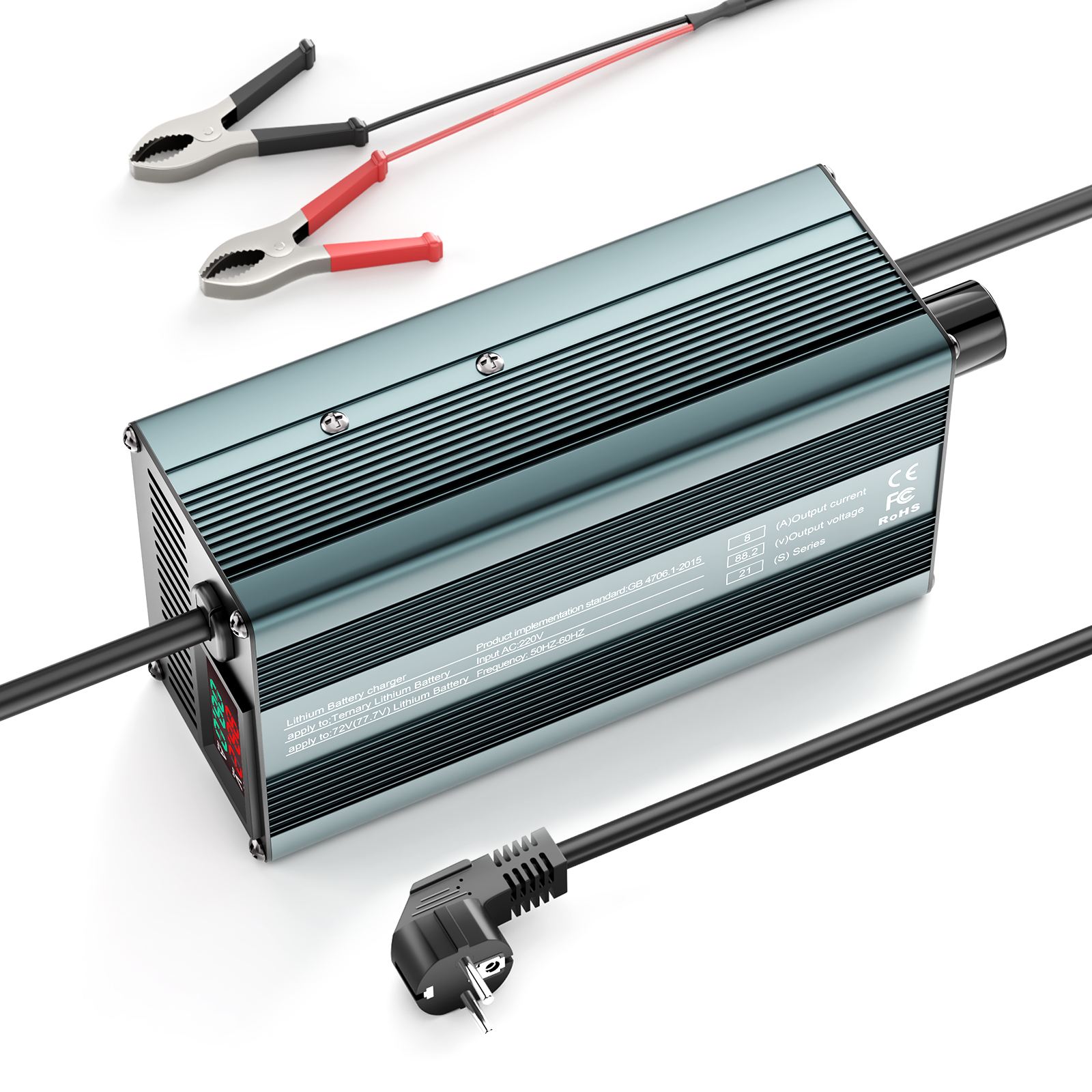 Suraziki 88,2V 1-8A justerbar litiumbatterilader for 21S 77,7V Li-ion / ternært litium / polymerbatteri, elsykkel scooter elektrisk motorsykkel batterilader