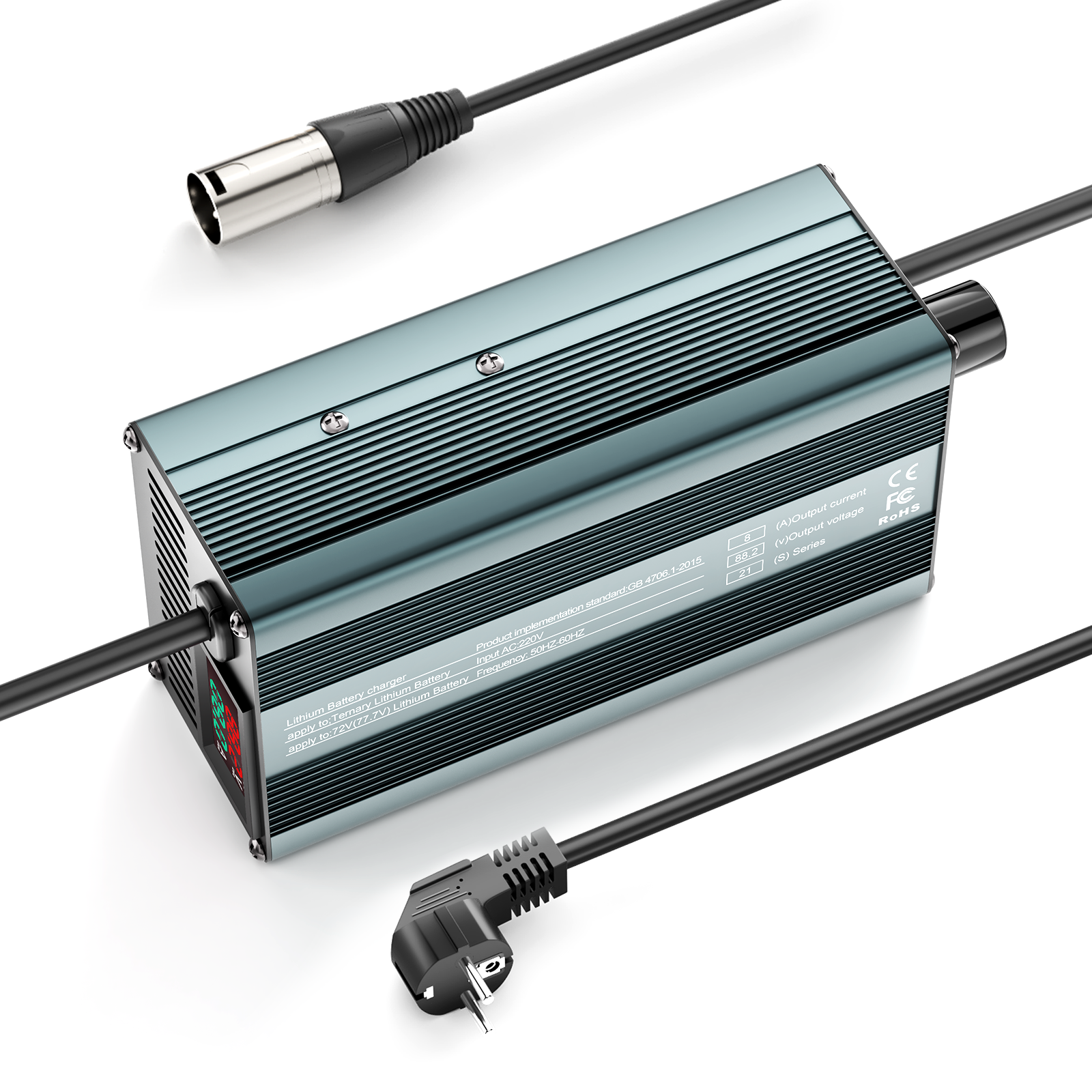 Suraziki 88,2V 1-8A justerbar litiumbatterilader for 21S 77,7V Li-ion / ternært litium / polymerbatteri, elsykkel scooter elektrisk motorsykkel batterilader