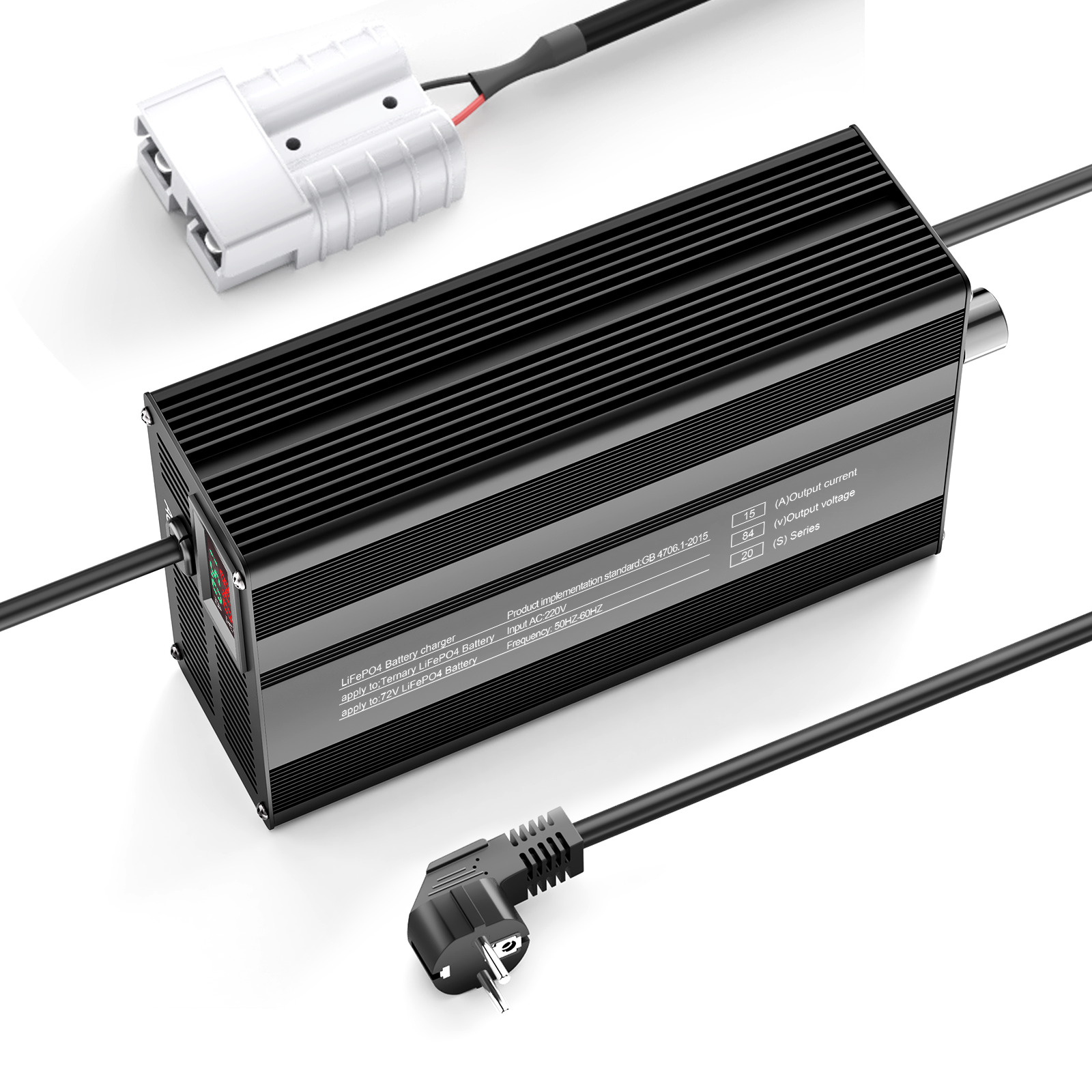 Suraziki 84V 1-15A justerbar litiumbatterilader for 20S 74V Li-ion/ternære litium-/polymerbatterier, batterilader for elsykkel og sparkesykkel