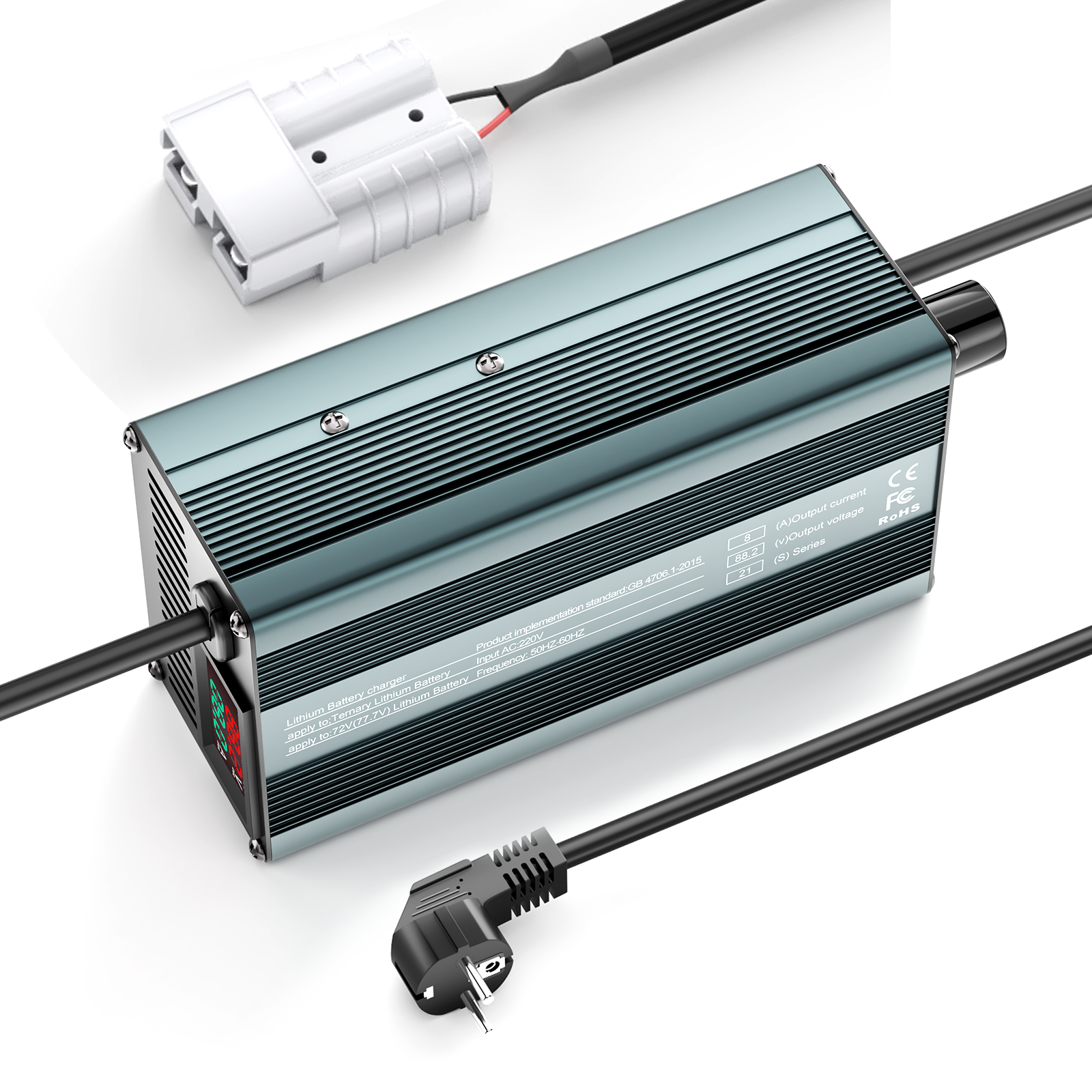 Suraziki 88,2V 1-8A justerbar litiumbatterilader for 21S 77,7V Li-ion / ternært litium / polymerbatteri, elsykkel scooter elektrisk motorsykkel batterilader