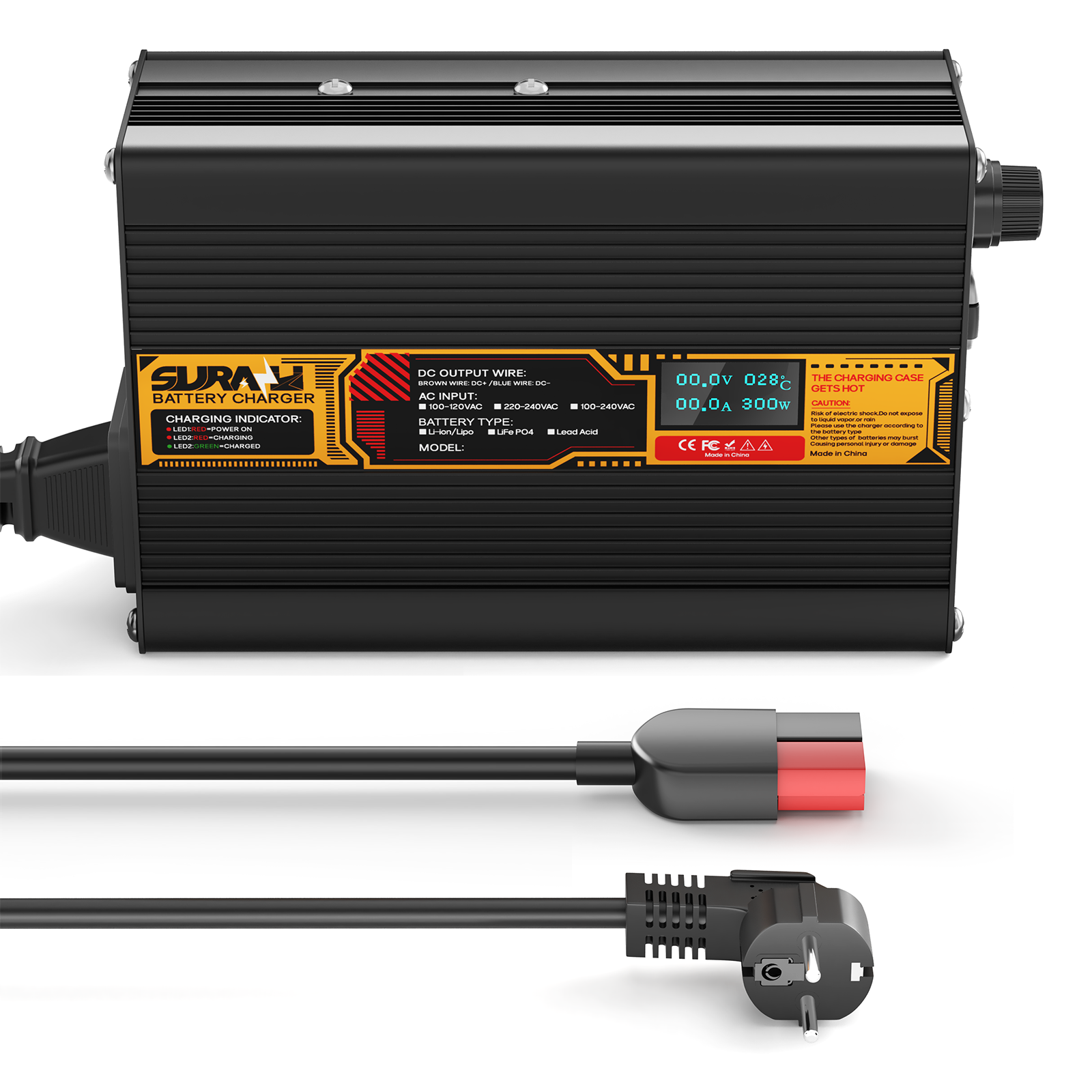 Suraziki Lithium 79.8V 2A Battery Charger for 70.3V Lithium-ion polymer batteries, LED Display, Full Protection，Aluminum alloy shell