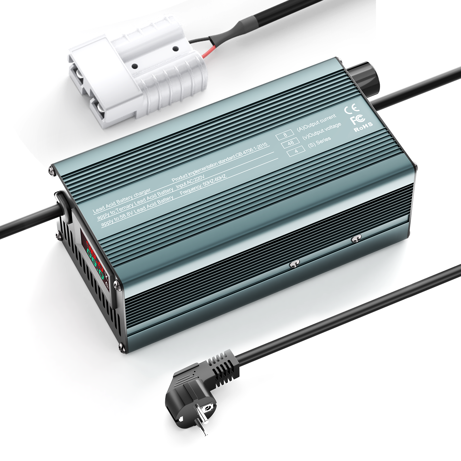 Suraziki 48V 1-8A current adjustable Battery Charger Works with All Lead-Acid Batteries (Flooded, Sealed, AGM, Gel)， LCD Display, Cooling Fans, Aluminum alloy housing