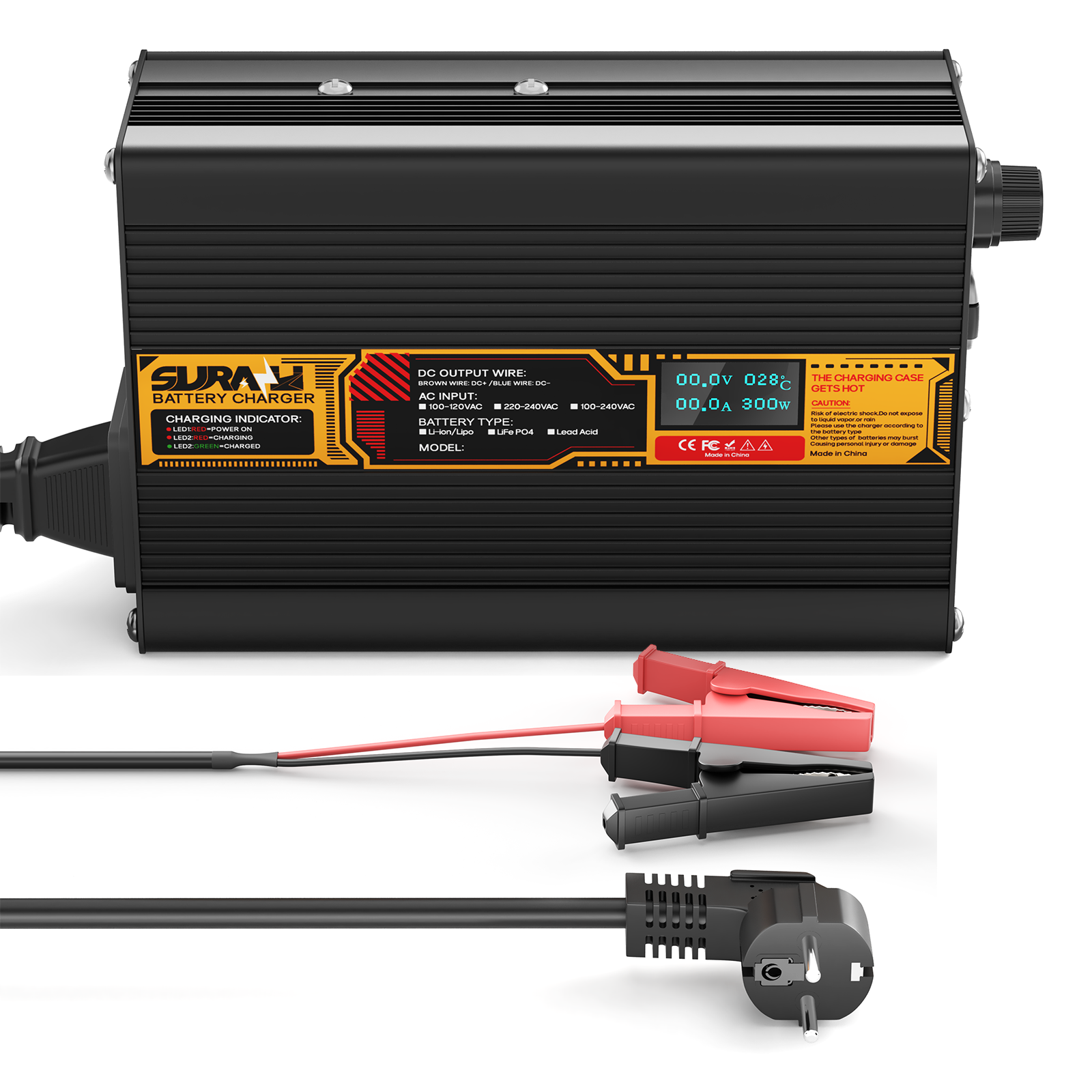 Suraziki Lithium 75.6V 3A Battery Charger for 66.6V Lithium-ion polymer batteries, LED Display, Full Protection，Aluminum alloy shell