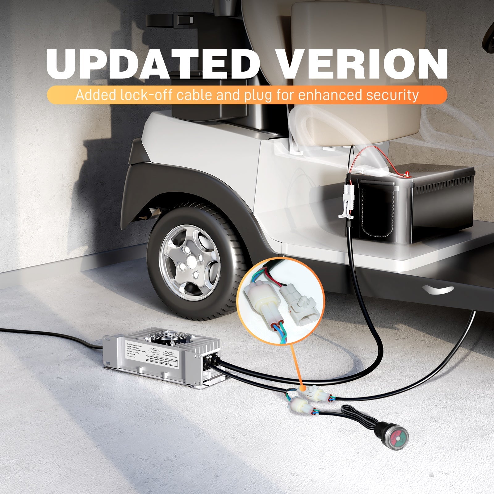 Suraziki 36V 25A litium Lifepo4 batterilader, 43,8V ladespenning for 36V (38,4V) 12S Batteri, vanntett, 0V BMS-aktivering, med låsekabel for elbiler, elsykler og golfbiler