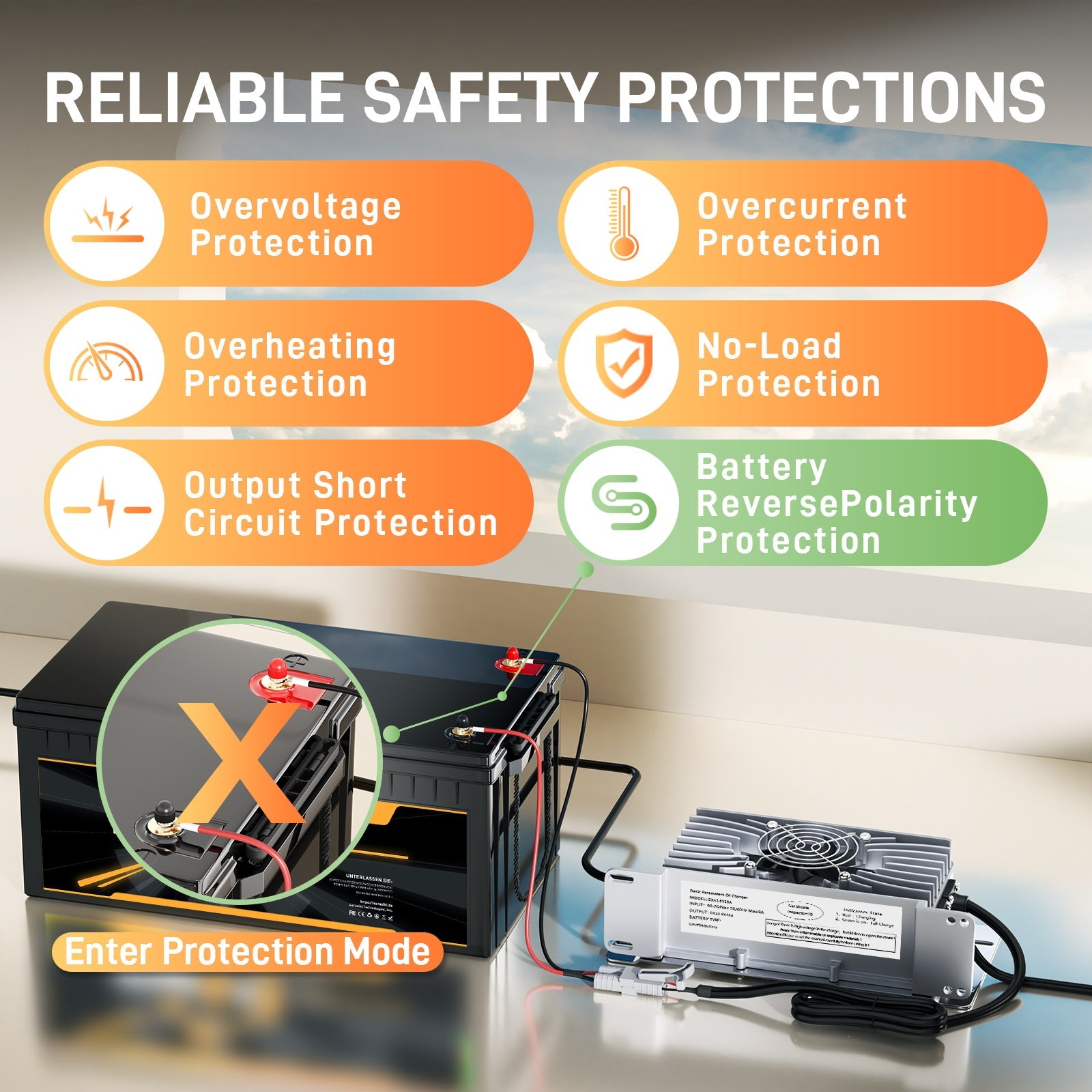 Suraziki 36V 25A litium Lifepo4 batterilader, 43,8V ladespenning for 36V (38,4V) 12S Batteri, vanntett, 0V BMS-aktivering, med låsekabel for elbiler, elsykler og golfbiler