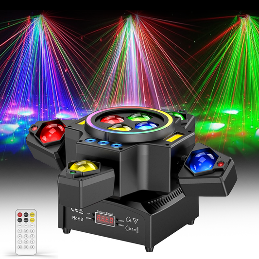 120W scenelys 4-i-1 RGBW Moving Head-lysstråleeffektlys Laserlys-spotlight Festlys med fjernkontroll for disco, DJ, bar, bursdagsfest