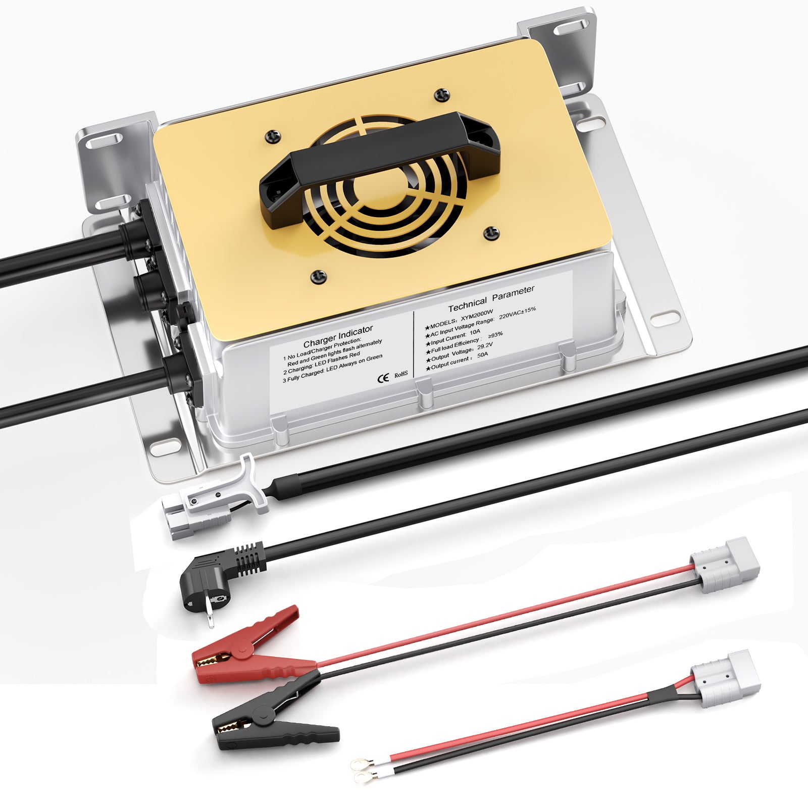 25,6V (24V) LiFePO4-batterilader, 29,2V 50A vanntett litiumlader med 0V BMS-aktivering, hurtiglader for 100Ah bobil-, båt- og solcellebatterier