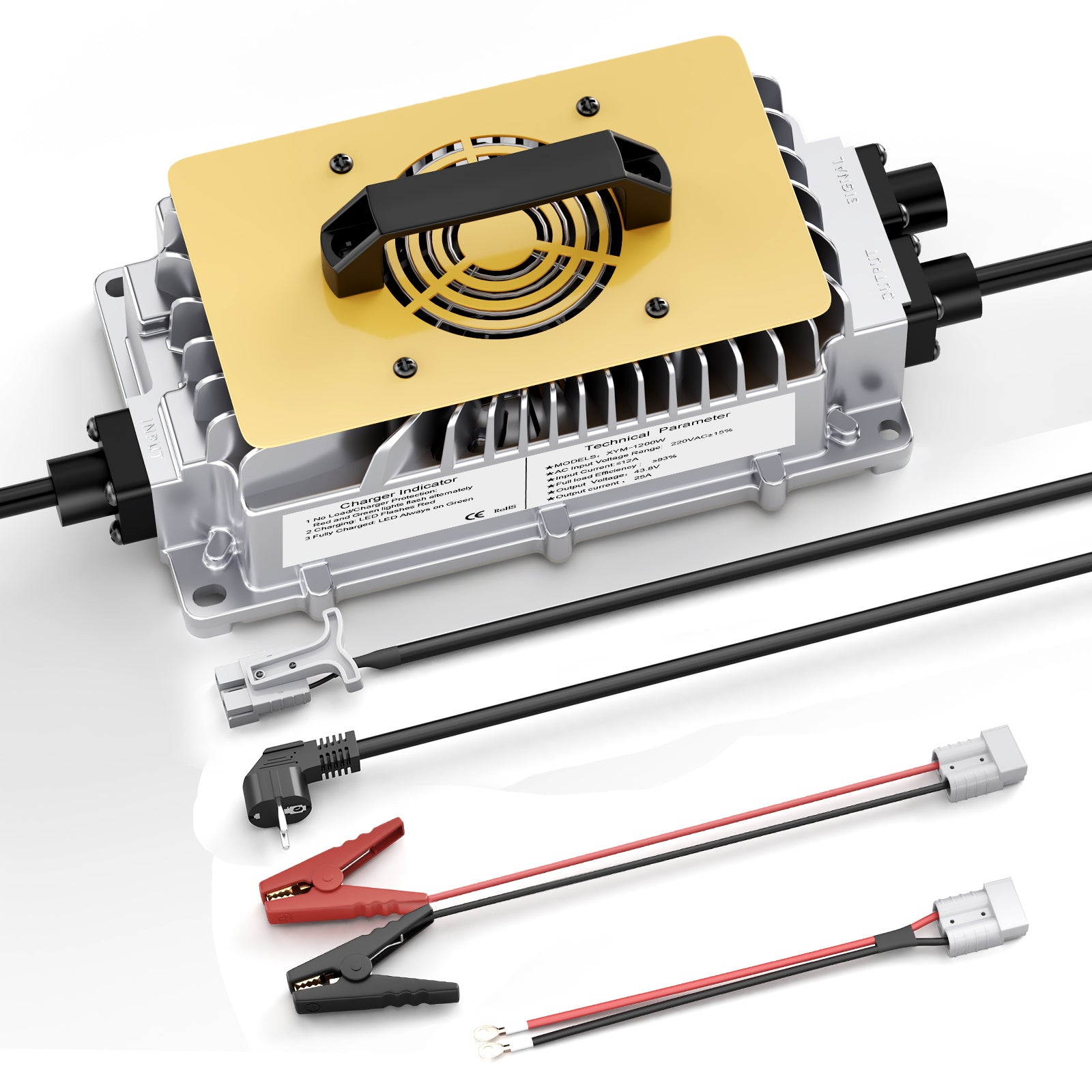 Suraziki 43,8V 25A lader for 36V 38,4V LiFePO4-batterier – 0V BMS-aktivering, automatisk avstengning, vanntett aluminiumshus, kjølevifte