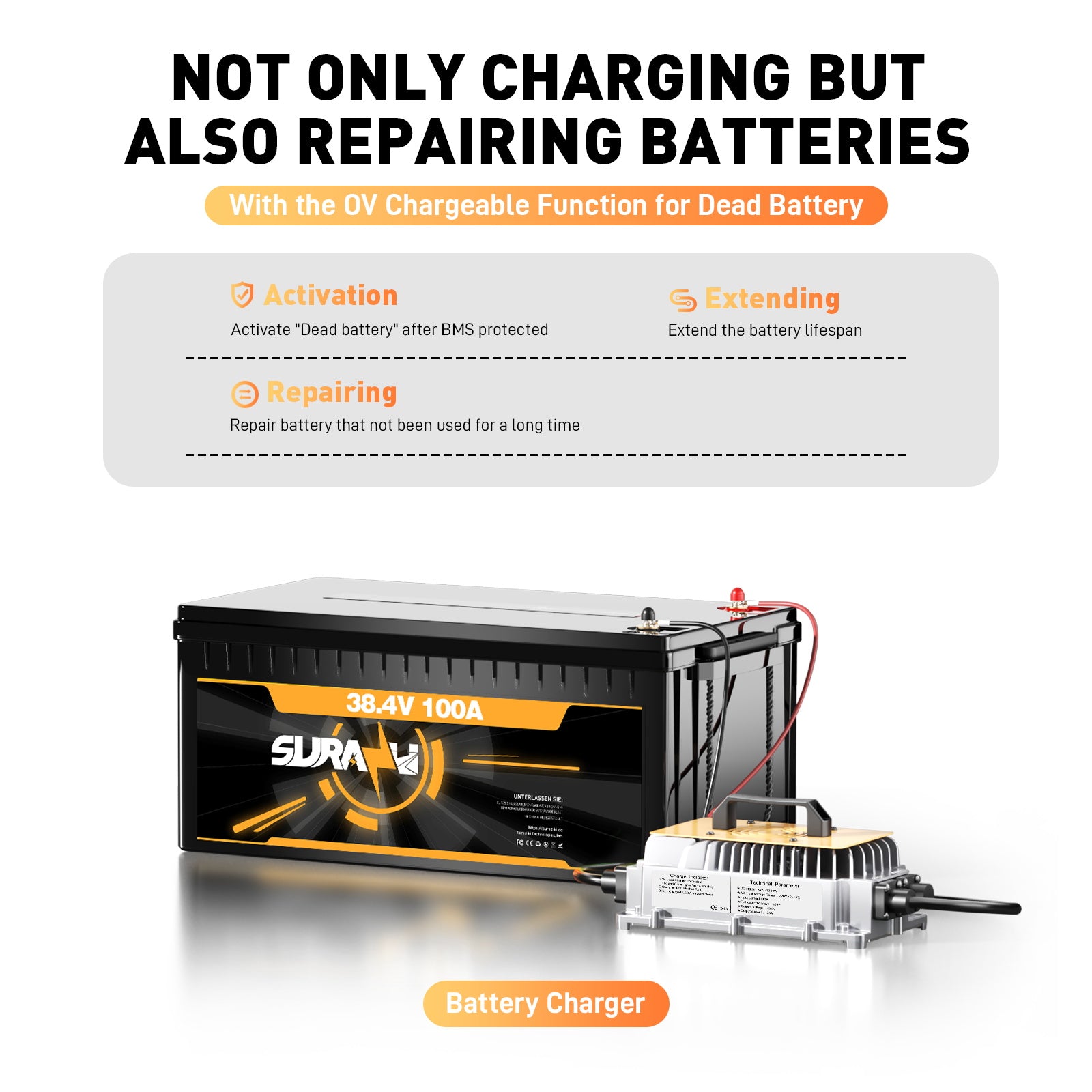 Suraziki 43,8V 25A lader for 36V 38,4V LiFePO4-batterier – 0V BMS-aktivering, automatisk avstengning, vanntett aluminiumshus, kjølevifte