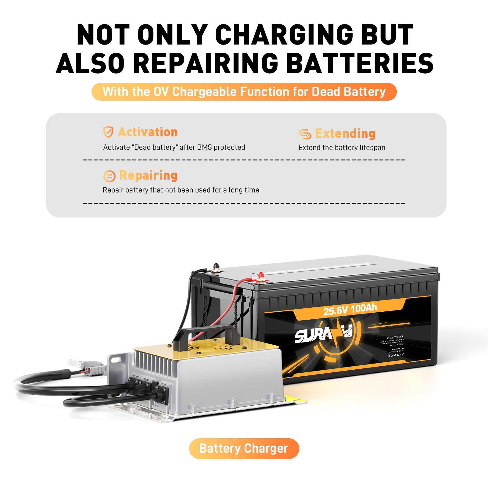 25,6V (24V) LiFePO4-batterilader, 29,2V 50A vanntett litiumlader med 0V BMS-aktivering, hurtiglader for 100Ah bobil-, båt- og solcellebatterier